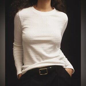 anthropologie pilcro textured rib layering top white cream XXS long sleeve